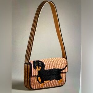 ❤️ ANTHROPOLOGIE FIONA BEADED SHOULDER BAG DACHSHUND WEINER DOG PURSE NEW